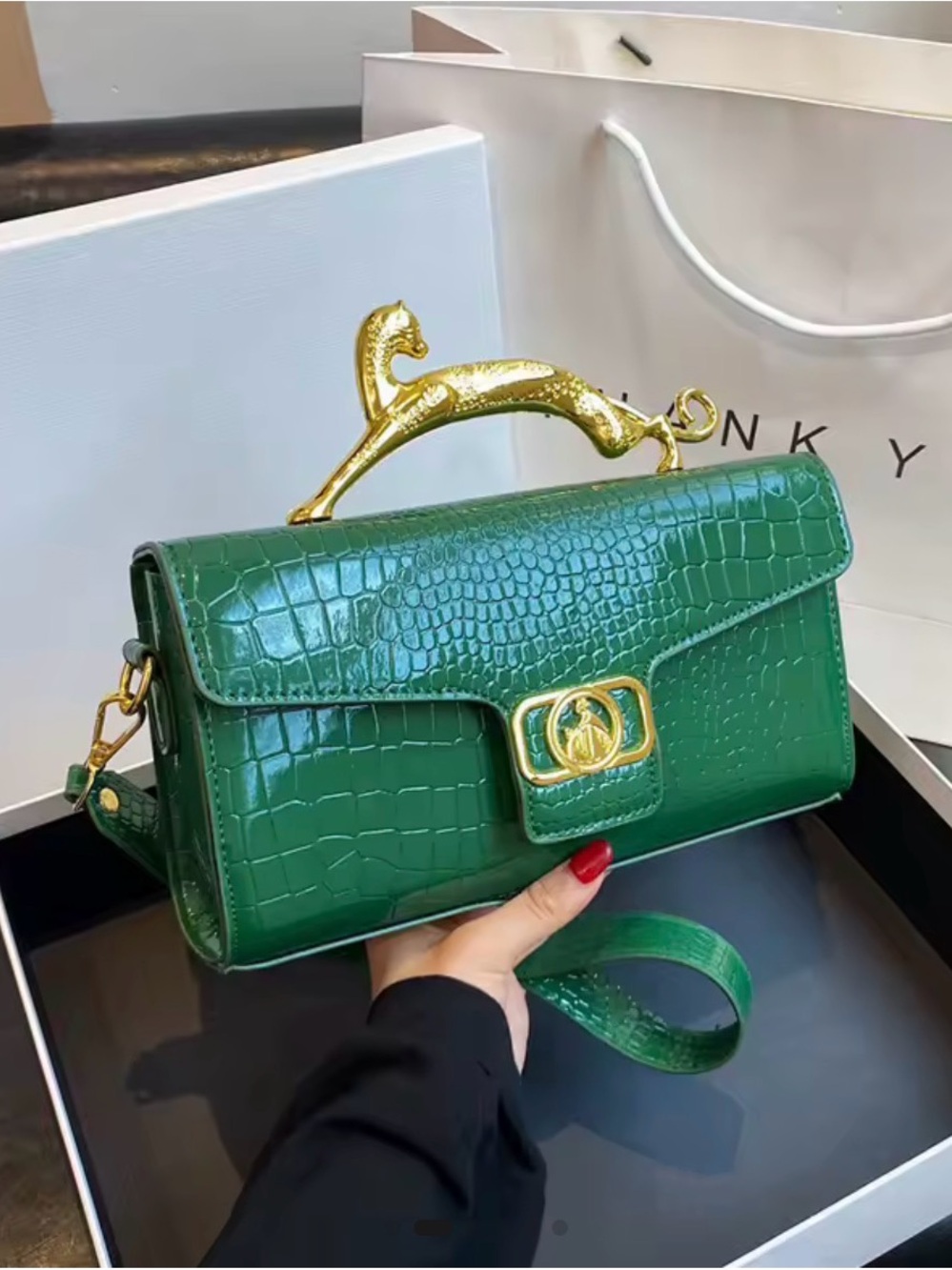 Lanvin green croc bag